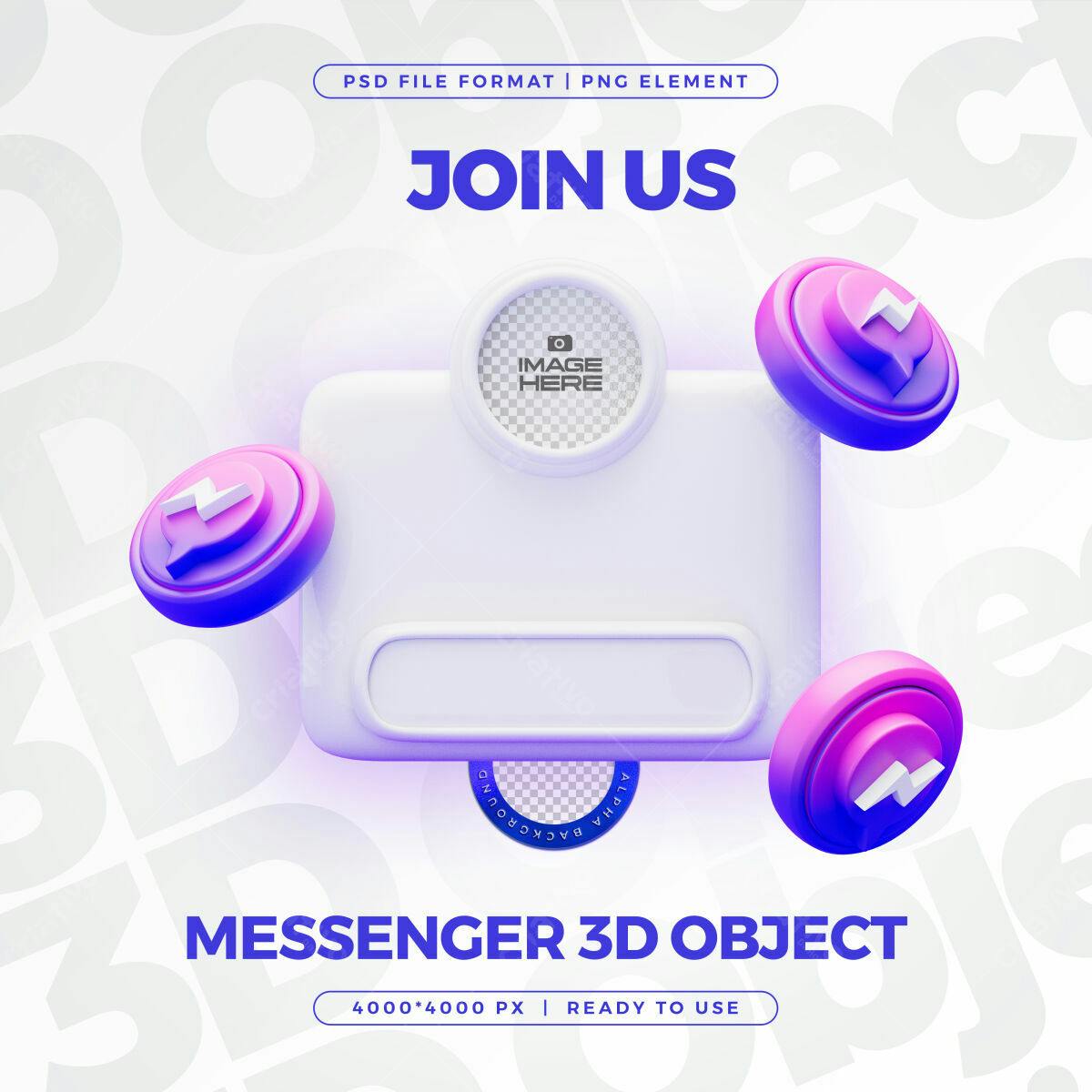 Objeto 3D Messenger para Redes Sociais PSD Editável