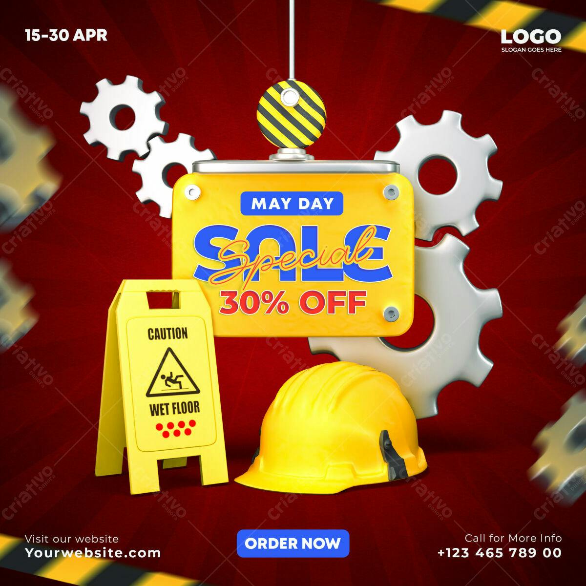 Banner Dia do Trabalho PSD Editável - 30% OFF