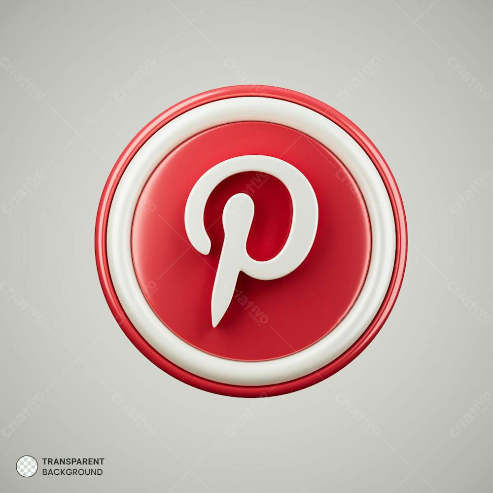 Pinterest Logo 3D Social Media Icon Isolated