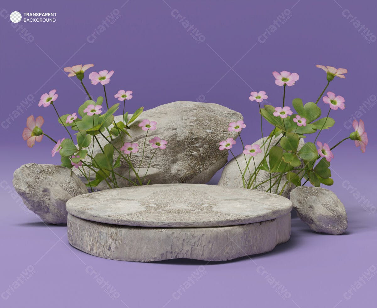 Maquete Cenográfica com Pedras e Flores PSD Editável