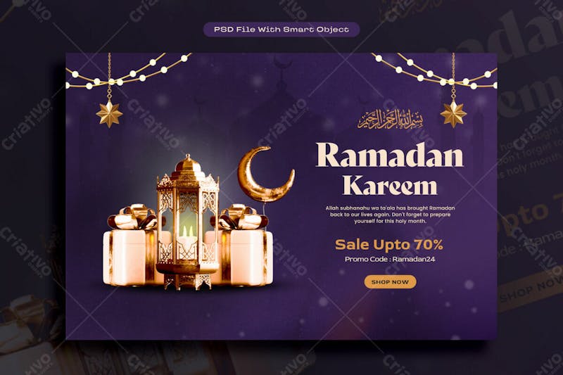 Ramadan kareem arabic golden sale banner design template