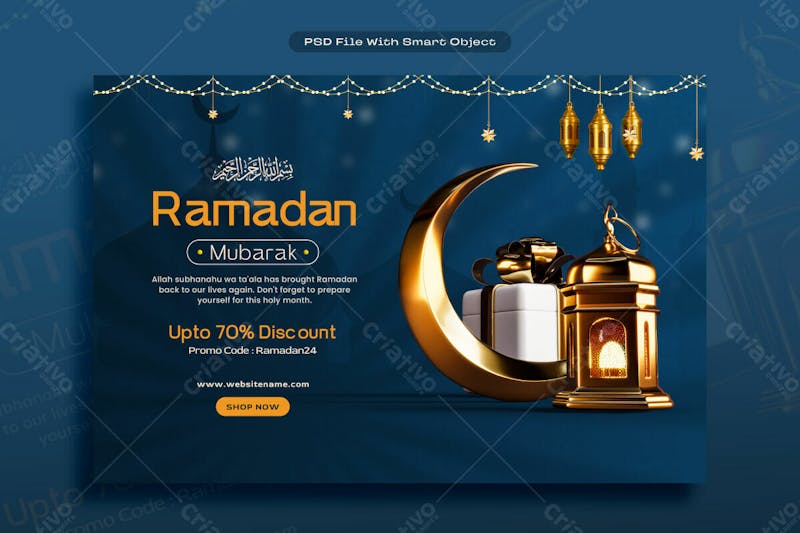 Ramadan mubarak arabic golden sale banner design template