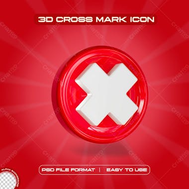 Red cross mark symbol icon 3d render illustration