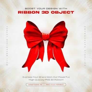 Red ribbon icon isolated 3d render illustration