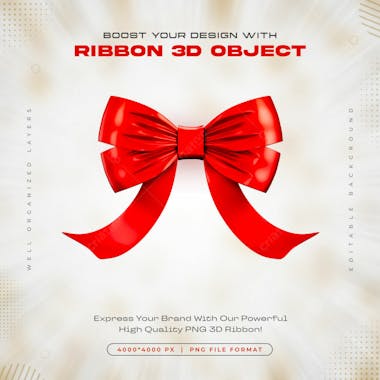 Red ribbon icon isolated 3d render illustration