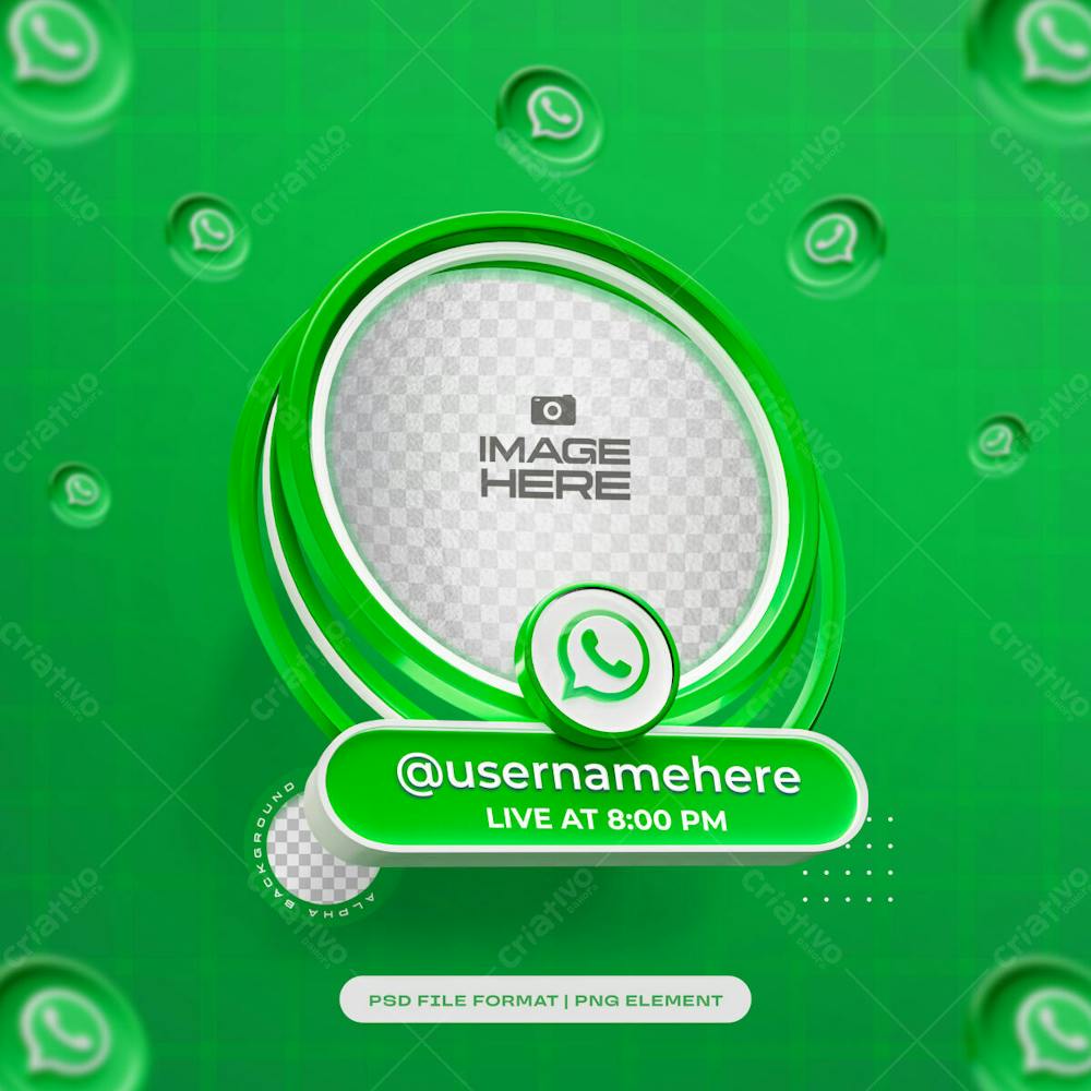 Round Profile 3D Frame For Whatsapp On Social Media Isolated