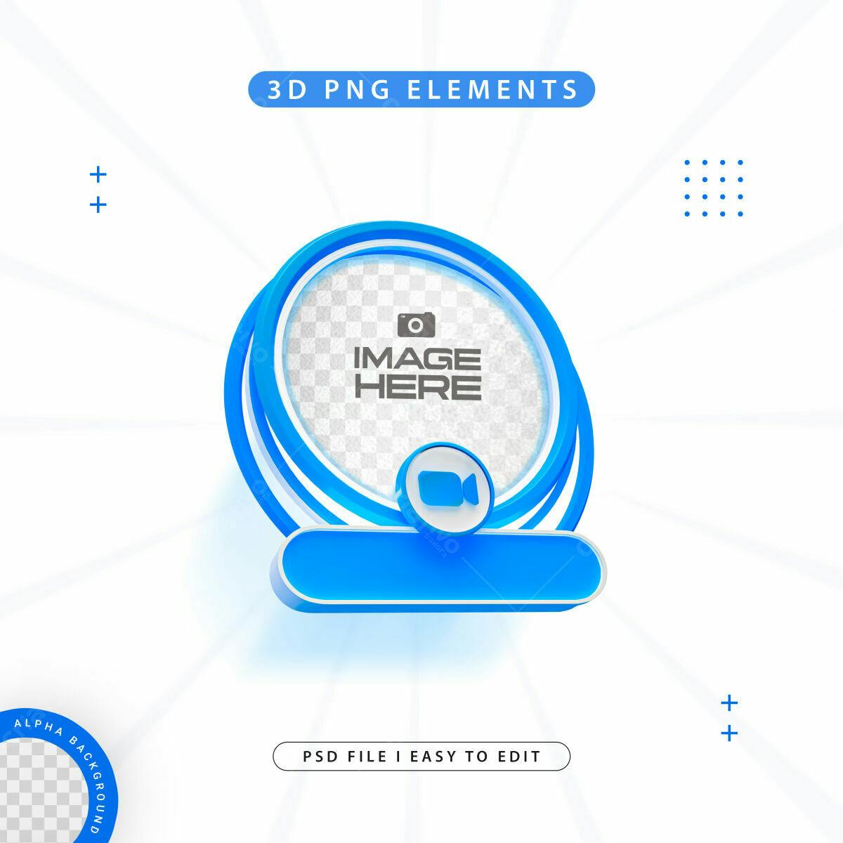Moldura 3D Azul para Live Streaming PSD Editável