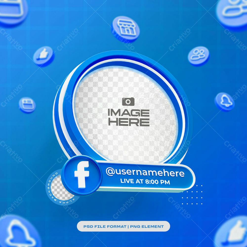 Round Social Media Profile 3D Frame For Facebook Isolated 3D Object