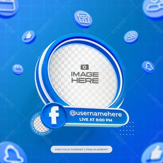 Round social media profile 3d frame for facebook isolated 3d object