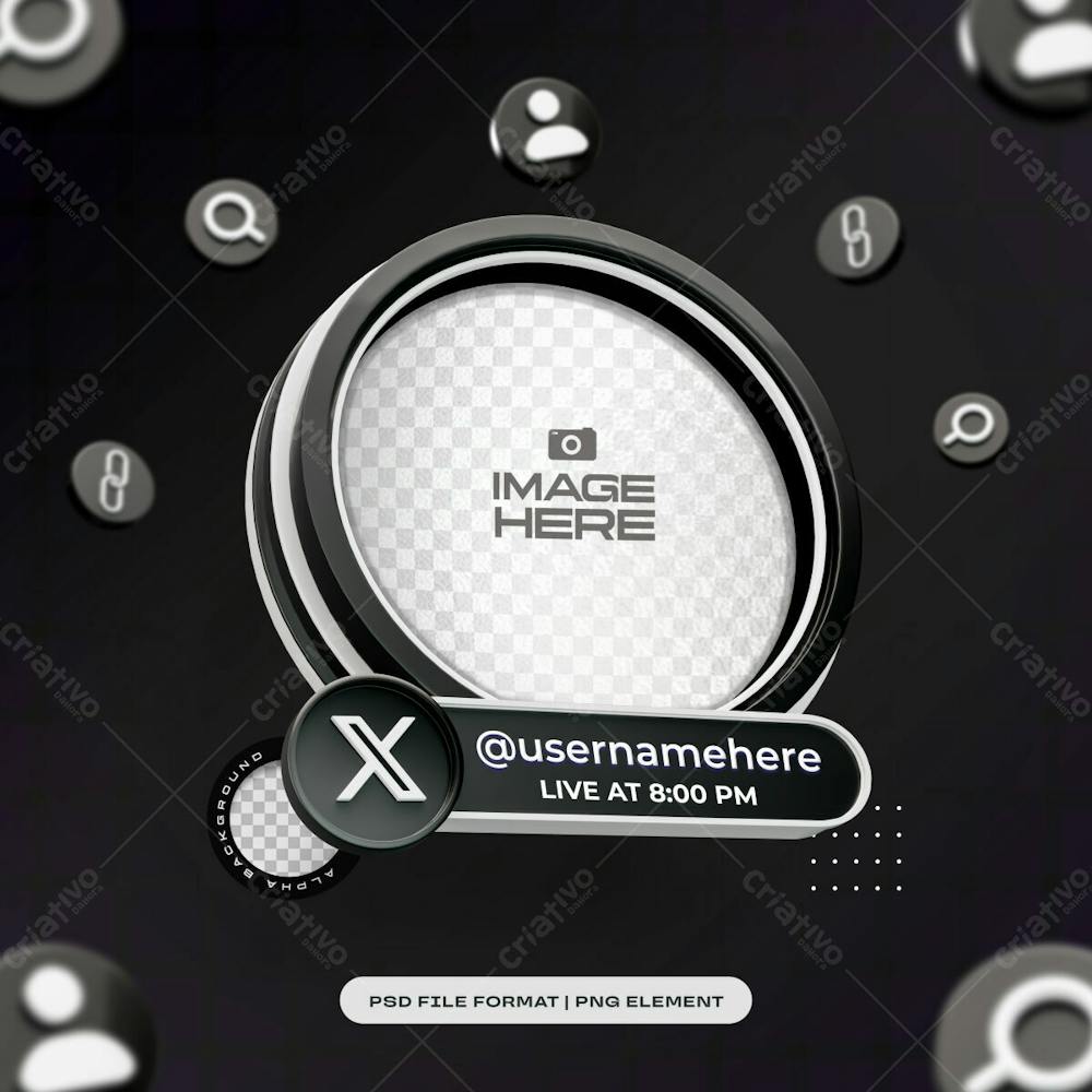 Round Social Media Profile 3D Frame For Twitter Isolated 3D Object