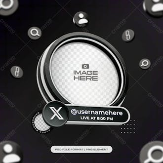 Round social media profile 3d frame for twitter isolated 3d object