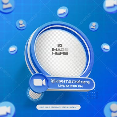 Round social media profile 3d frame for zoom isolated 3d object