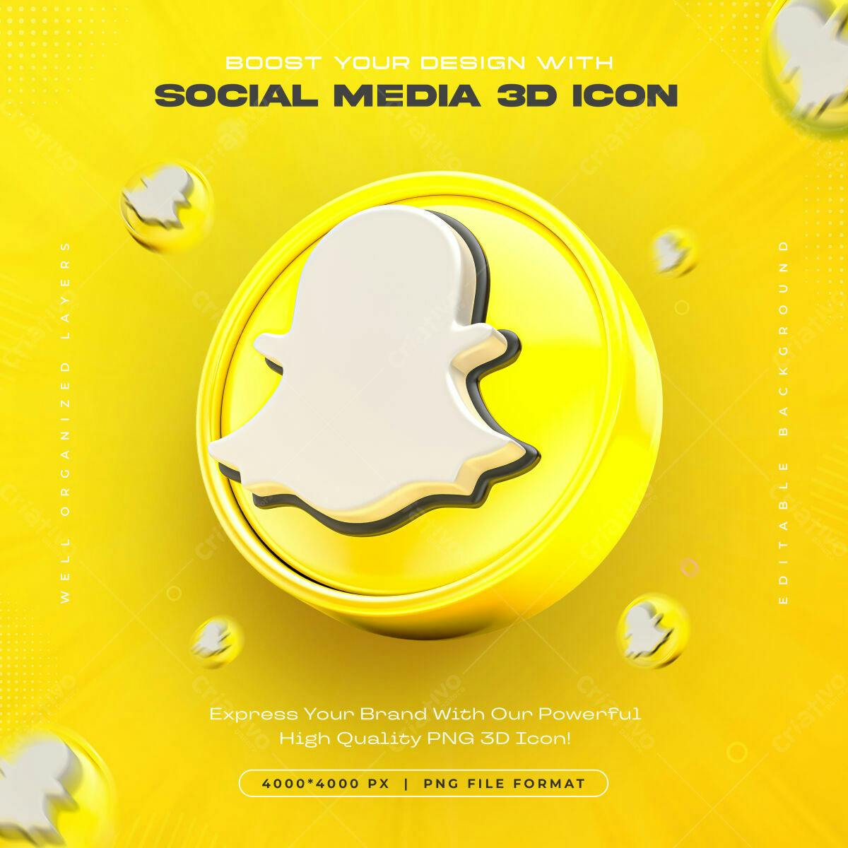 Ícone Social Media 3D Amarelo PSD Editável