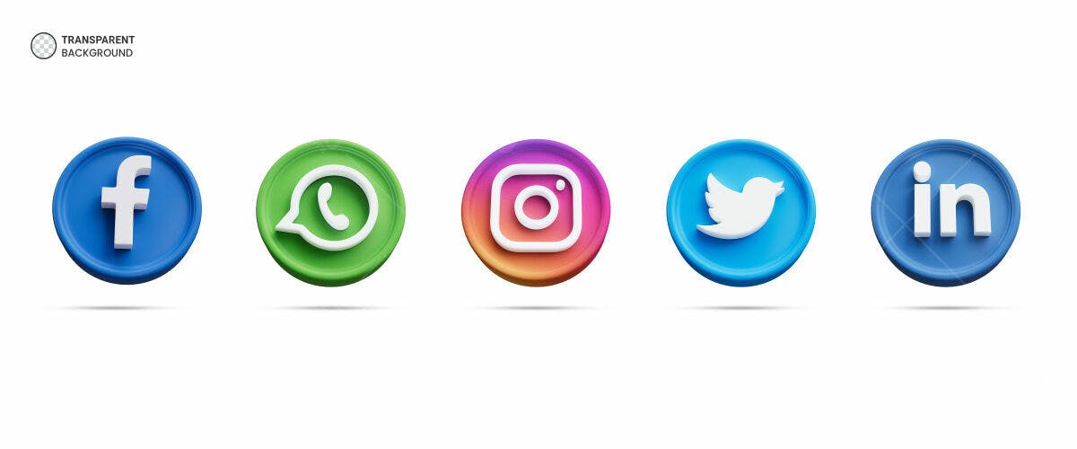 Ícones Redes Sociais 3D PSD Editável