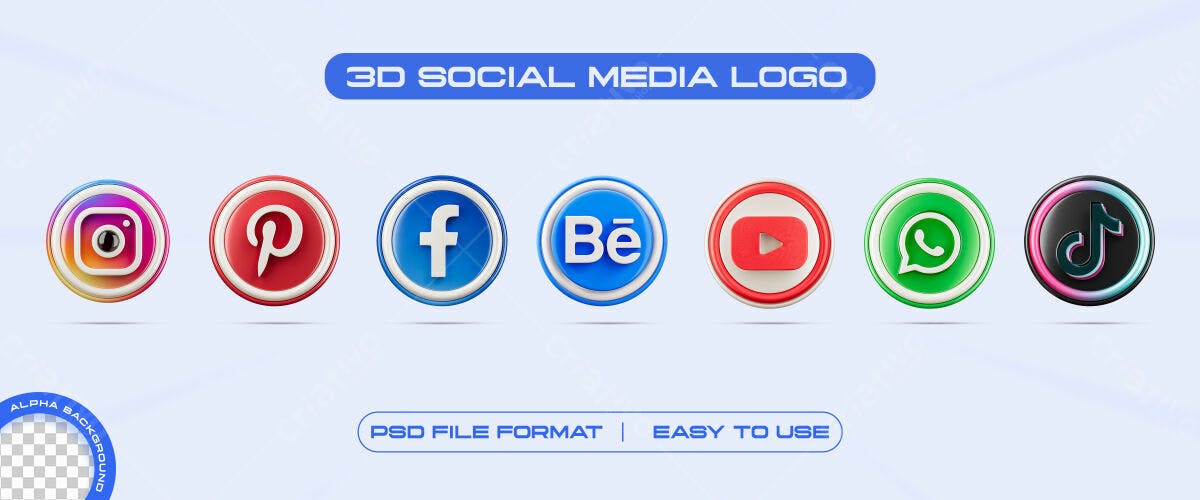Ícones 3D para Redes Sociais PSD Editável