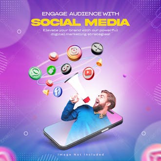 Social media marketing post template with social networking logos and icons