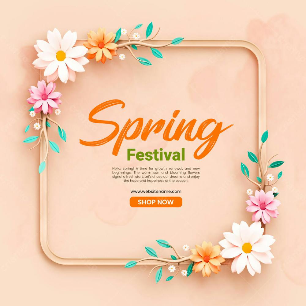 Spring Festival Floral Frame 3D Social Media Template