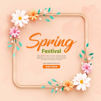 Spring festival floral frame 3d social media template