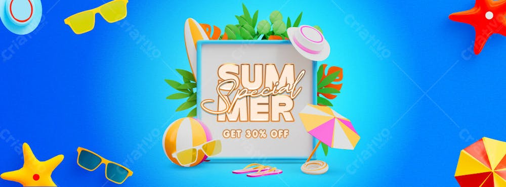 Summer Sale Facebook Cover Template With Colorful Beach Elements