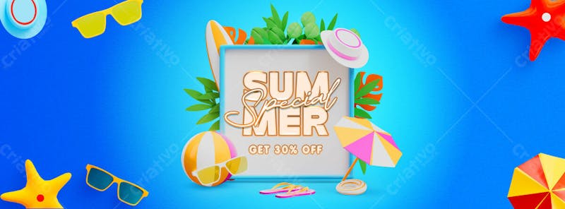 Summer sale facebook cover template with colorful beach elements