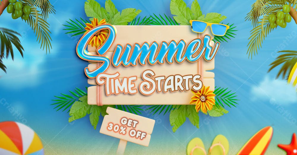 Summer Sale Facebook Post Banner Template With Colorful Beach Elements