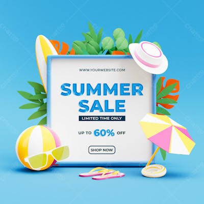 Summer Sale Up To 60 Percent Off Social Media Post Template