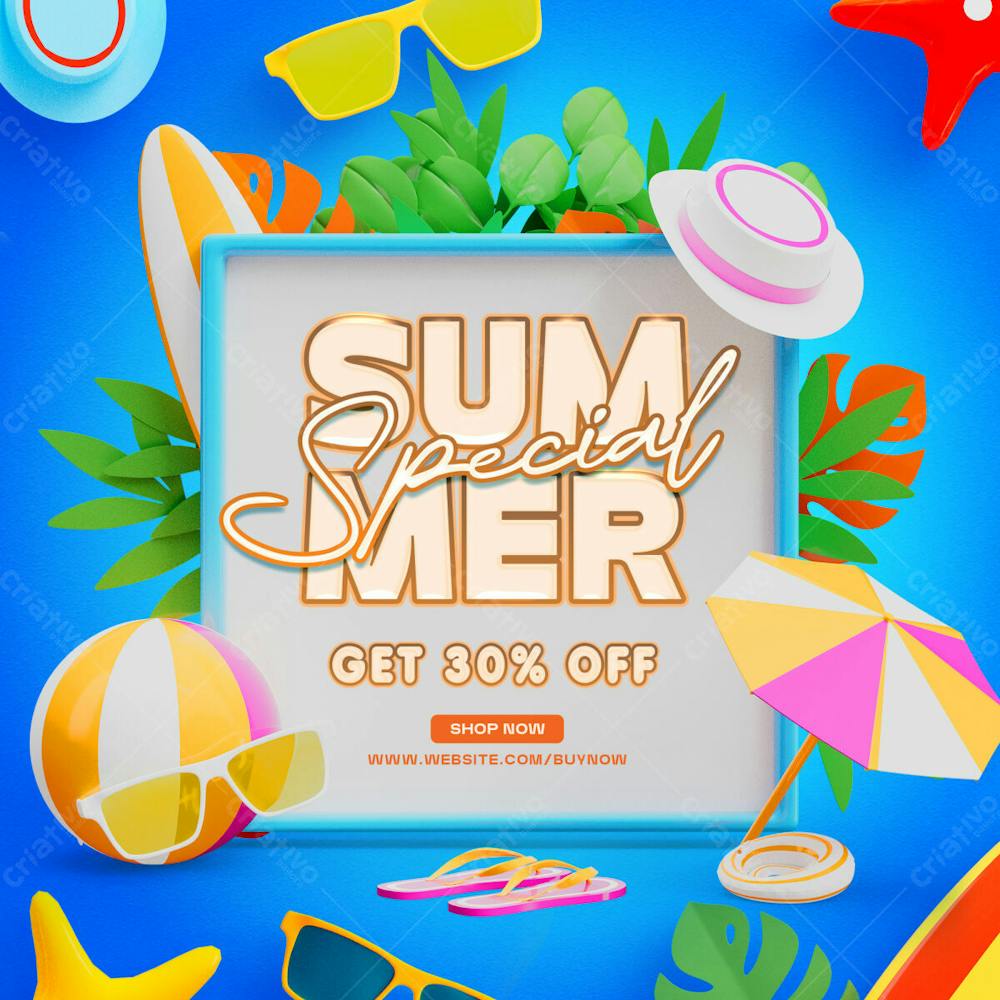 Summer Special Sale Social Media Post Template With Colorful Beach Elements