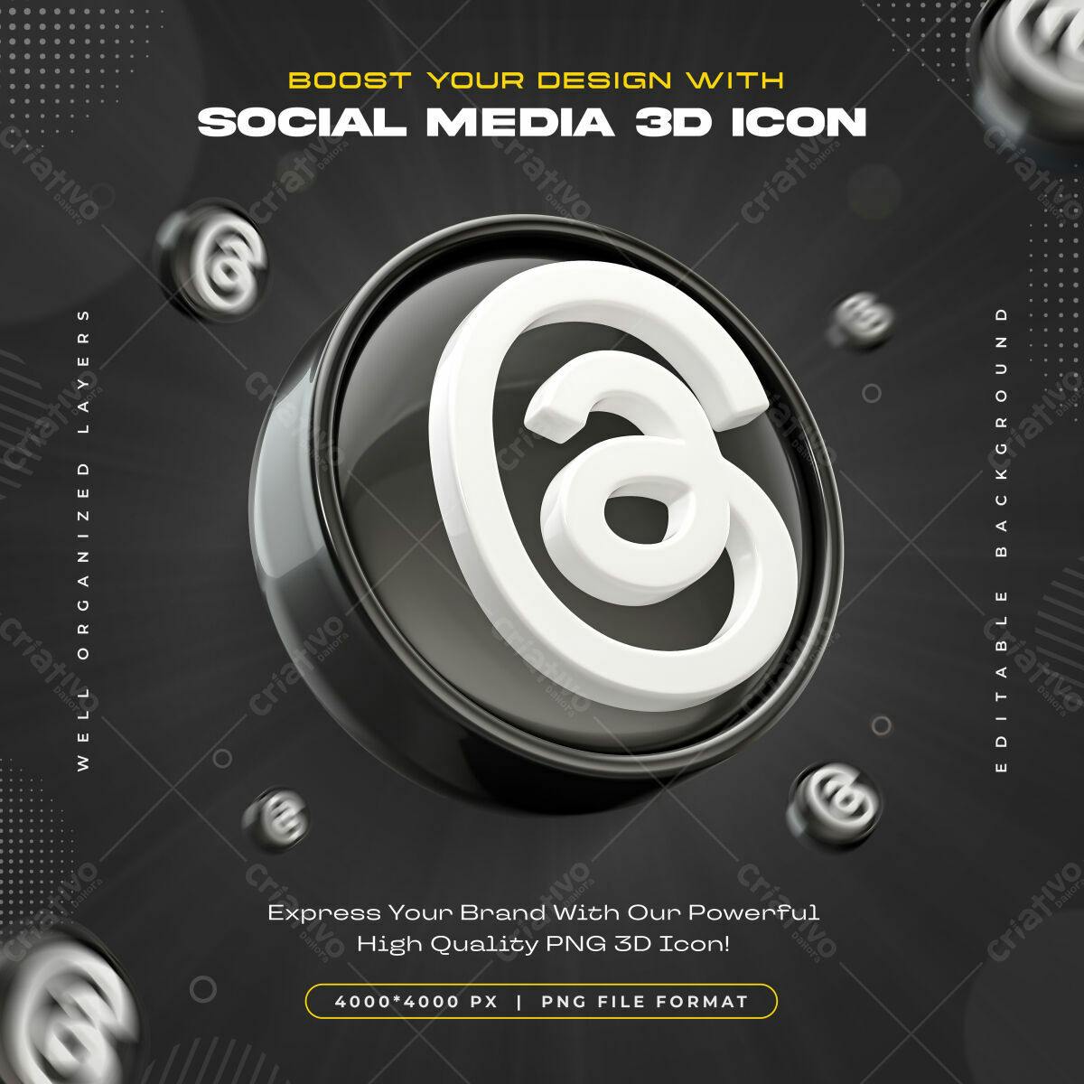Ícone Social Media 3D PSD Editável