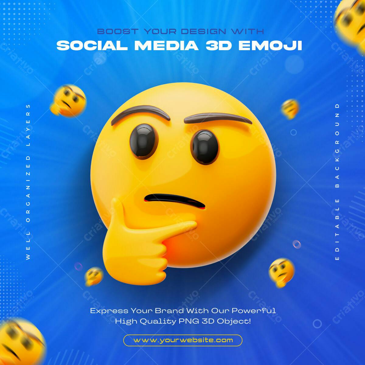 PSD para Mídias Sociais com Emoji 3D PSD Editável