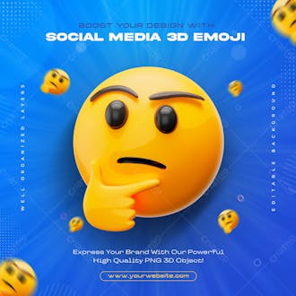 Thinking face emoji icon isolated 3d render illustration