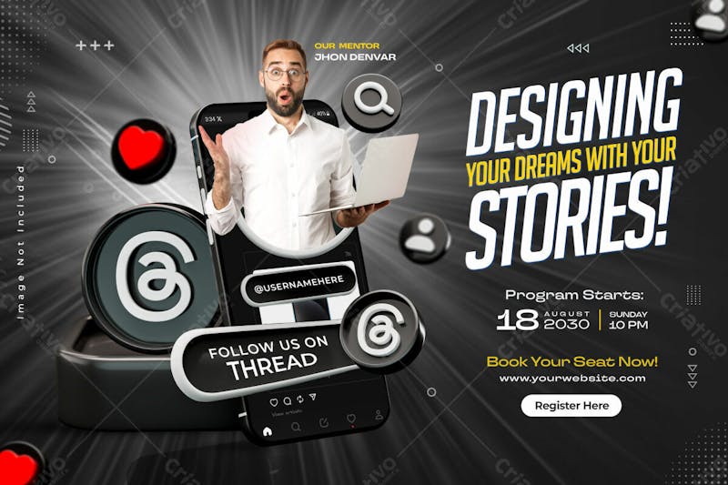 Threads social media marketing banner for business promotion design template