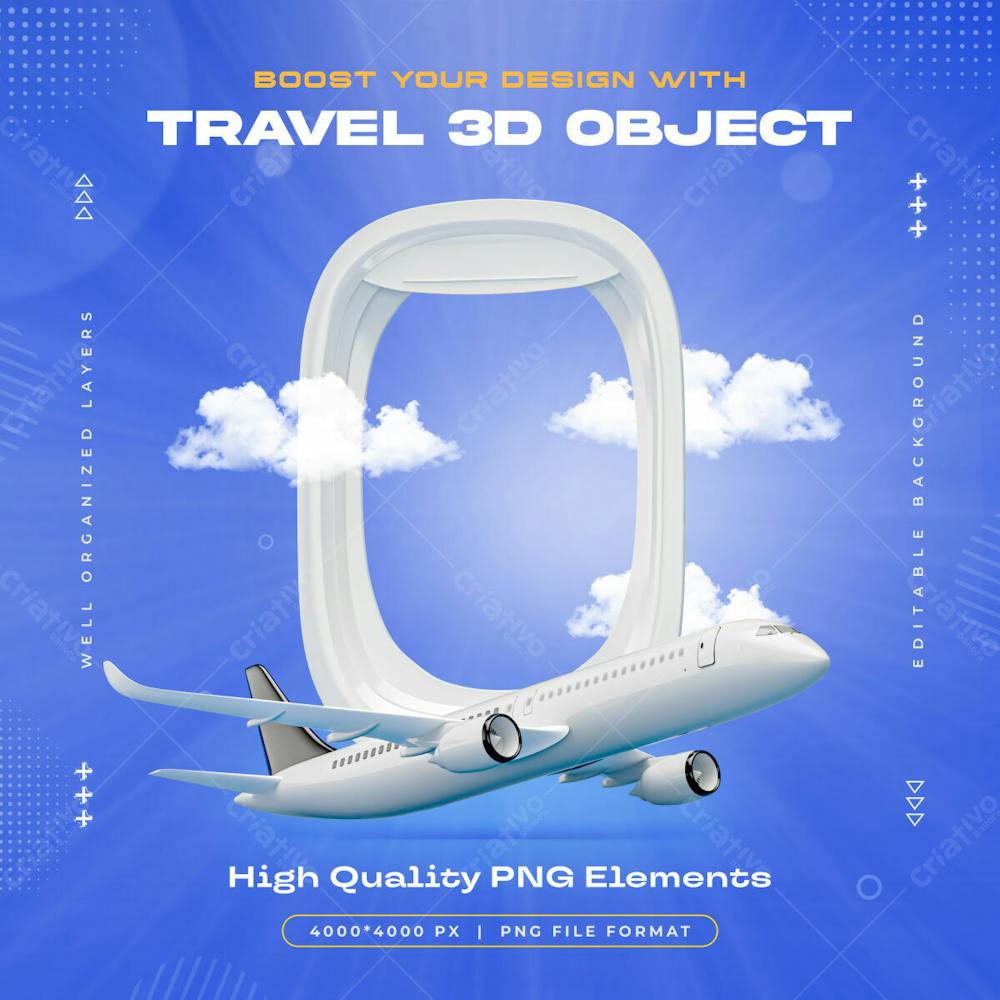 Travel 3D Object Airplane Window Views Isolated Illustration