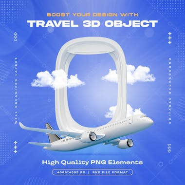 Travel 3d object airplane window views isolated illustration