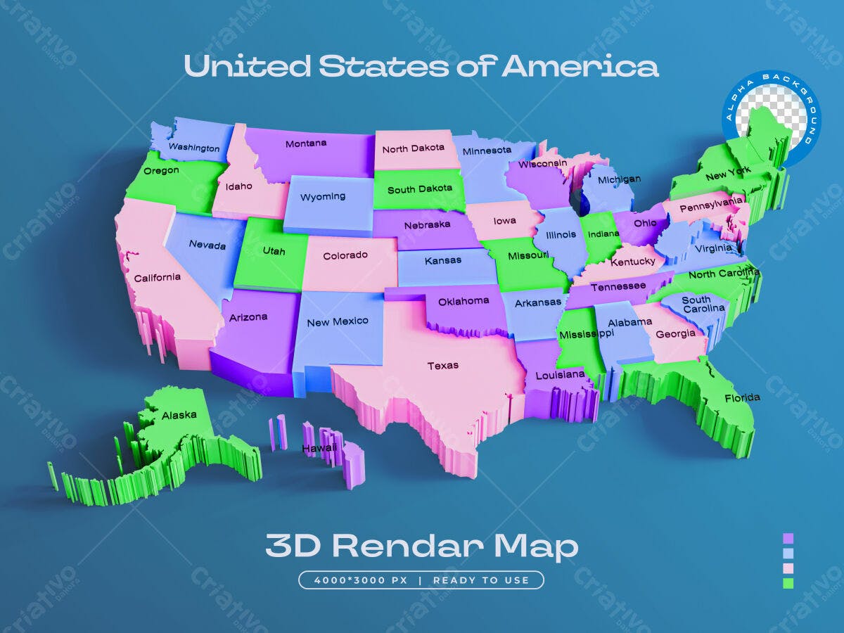 Mapa EUA em 3D PSD Editável