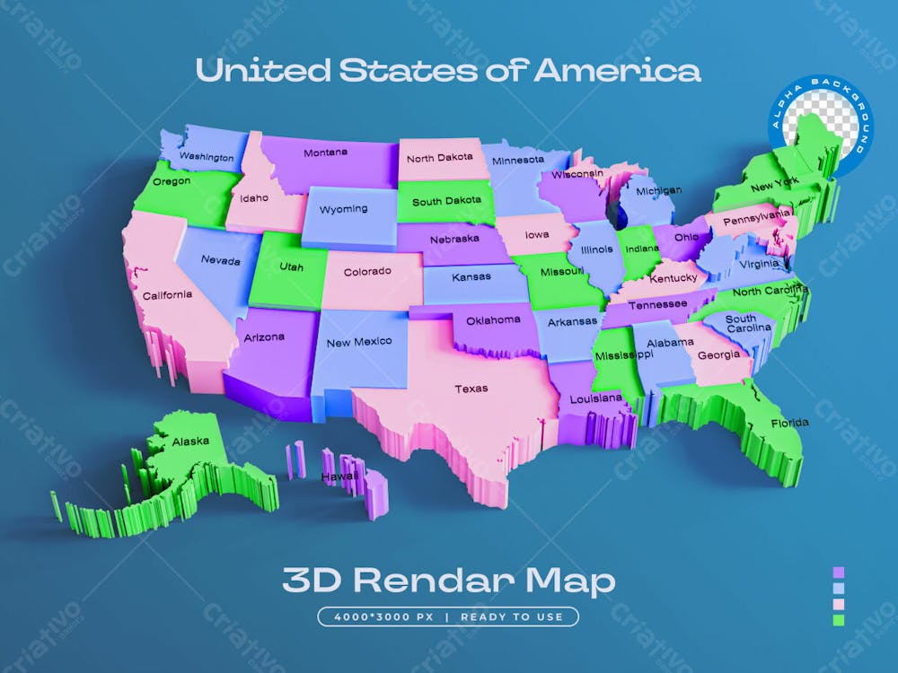 United States Of America Map Isolated 3D Render Illustration