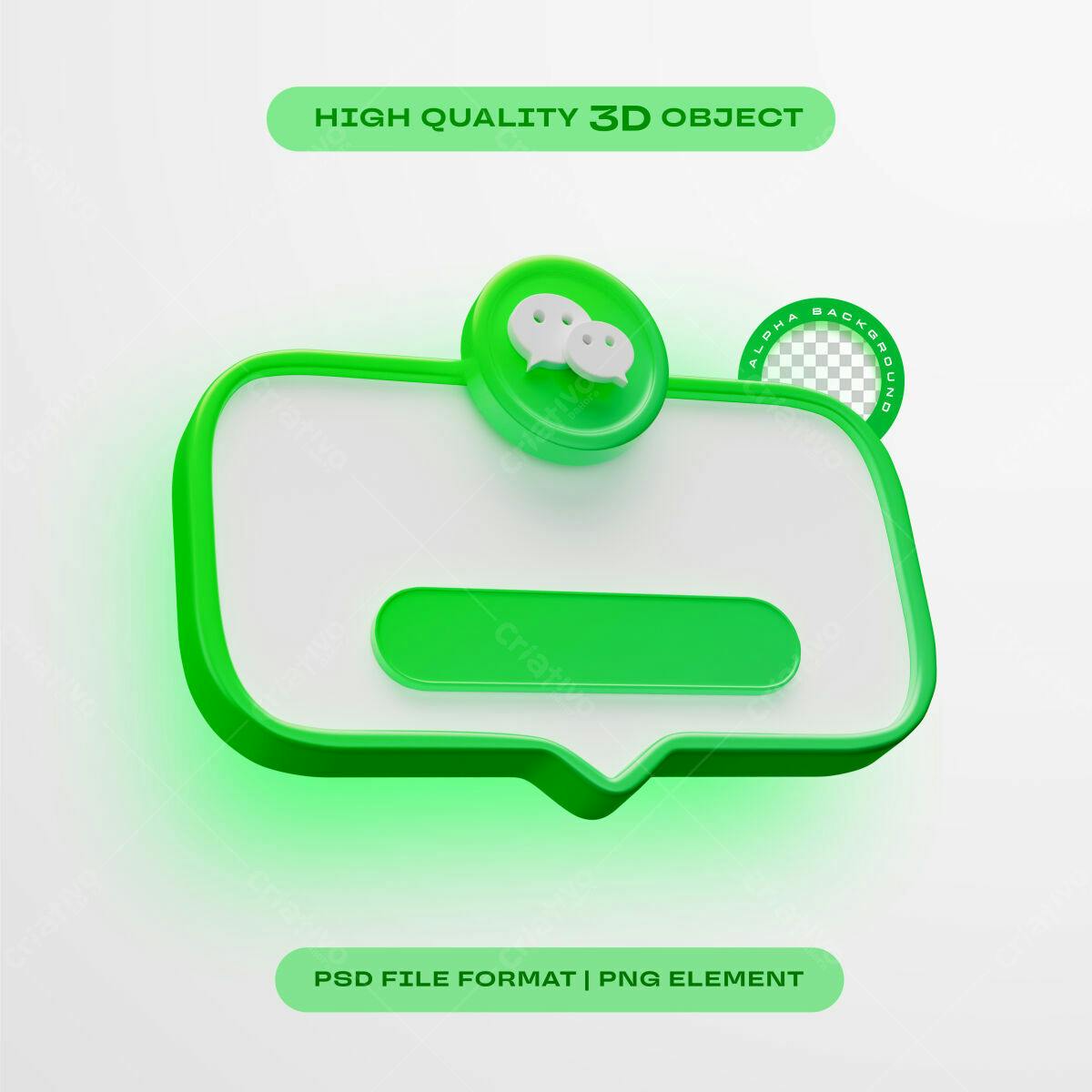 Ícone de Mensagem 3D Verde PSD Editável