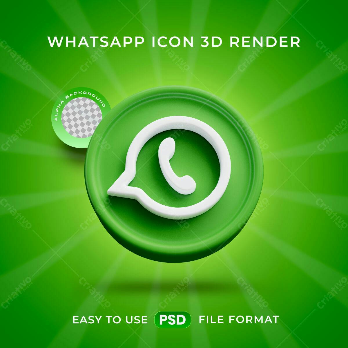 Ícone WhatsApp 3D Render PSD Editável