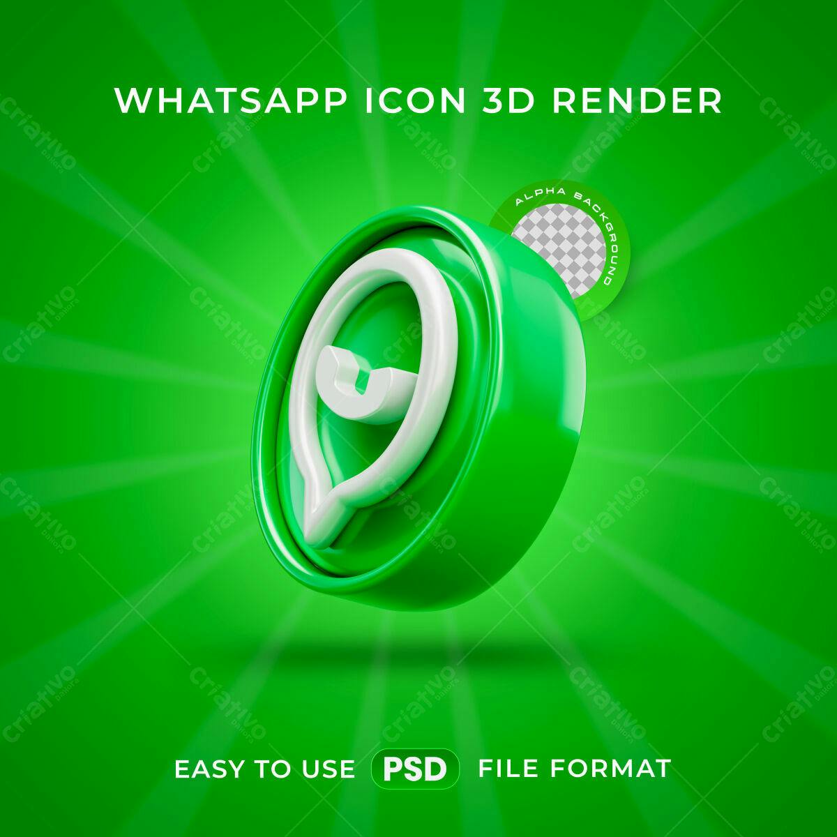 Ícone WhatsApp 3D Render PSD Editável