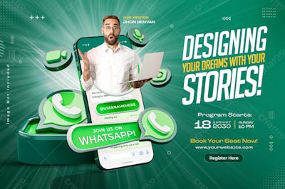 Whatsapp Social Media Marketing Banner For Business Promotion Design Template