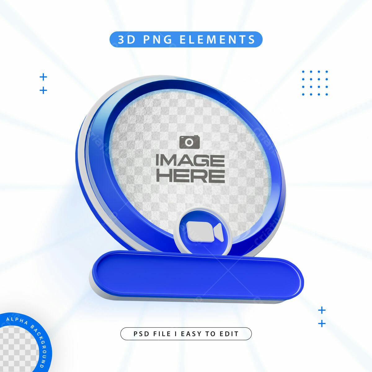 Moldura 3D Azul para Live Streaming PSD Editável