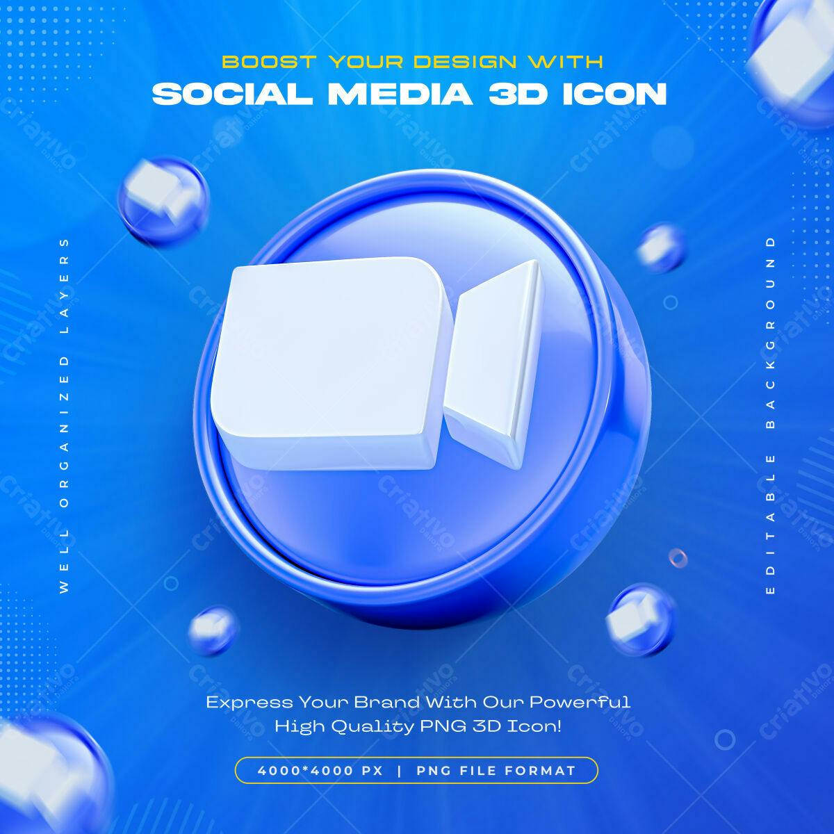 Ícone Mídia Social 3D PSD Editável