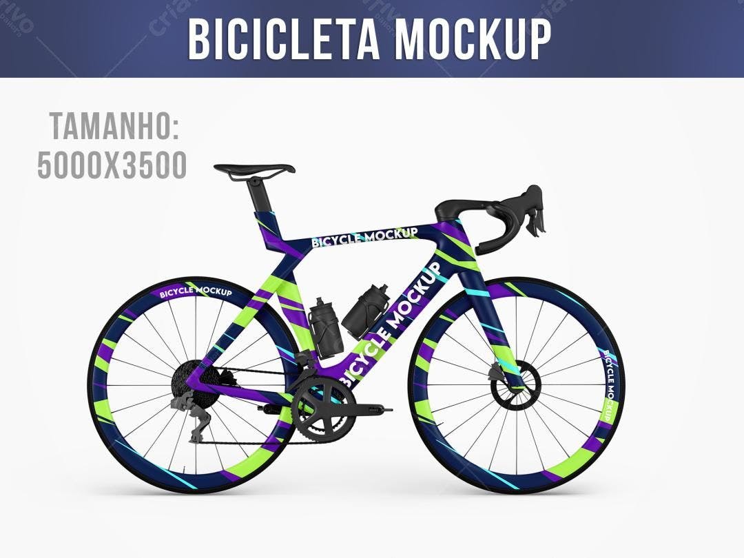 Mockup Bicicleta de Estrada: Design Moderno em Roxo, Verde e Azul