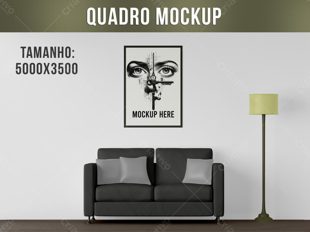 Mockup de Quadro com Design Abstrato em Sala Moderna