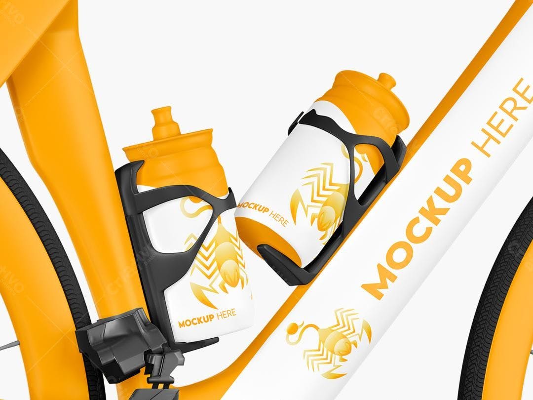 Mockup Garrafa de Água para Ciclismo - Design Amarelo e Preto