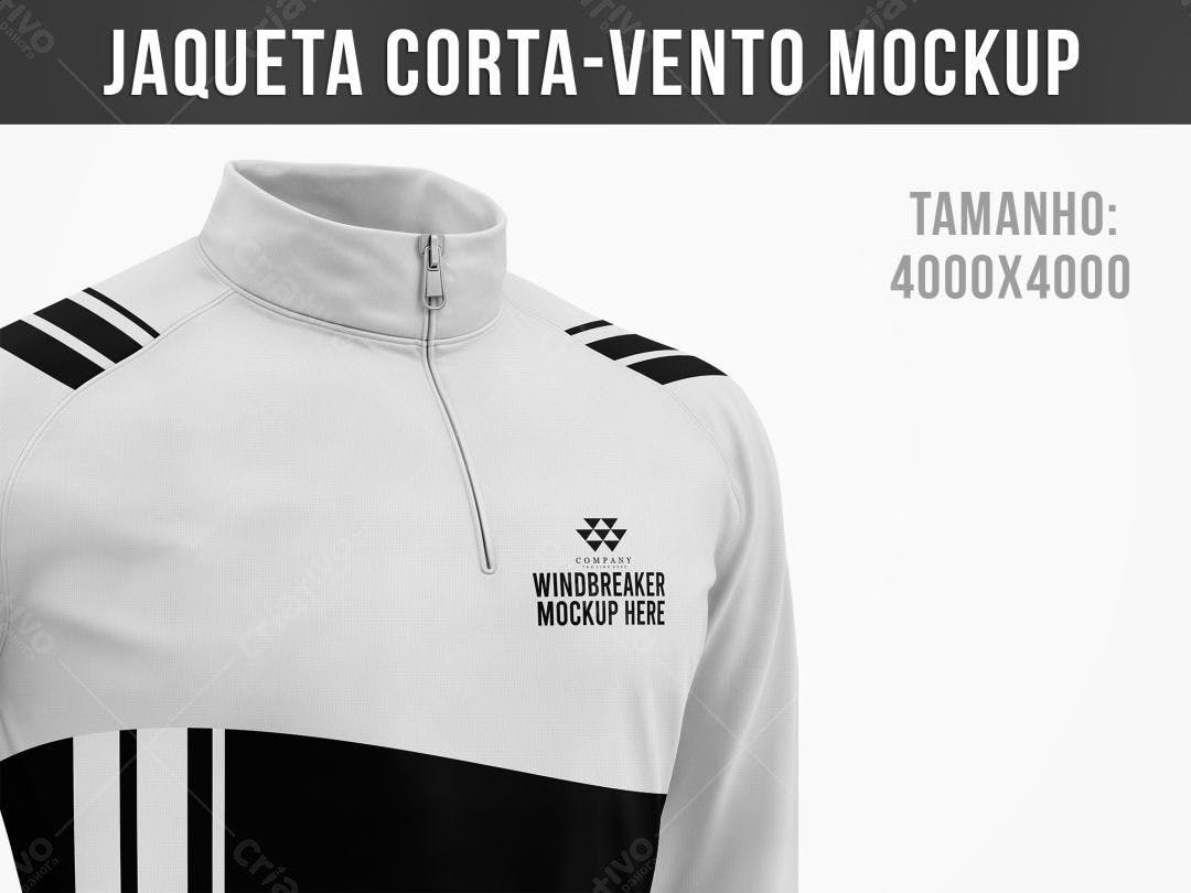Mockup Jaqueta Corta-Vento: Design Moderno em Branco e Preto
