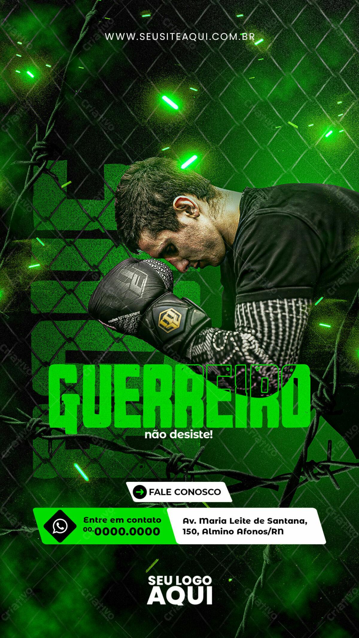 Flyer Motivacional Lutador Boxe Verde PSD Editável
