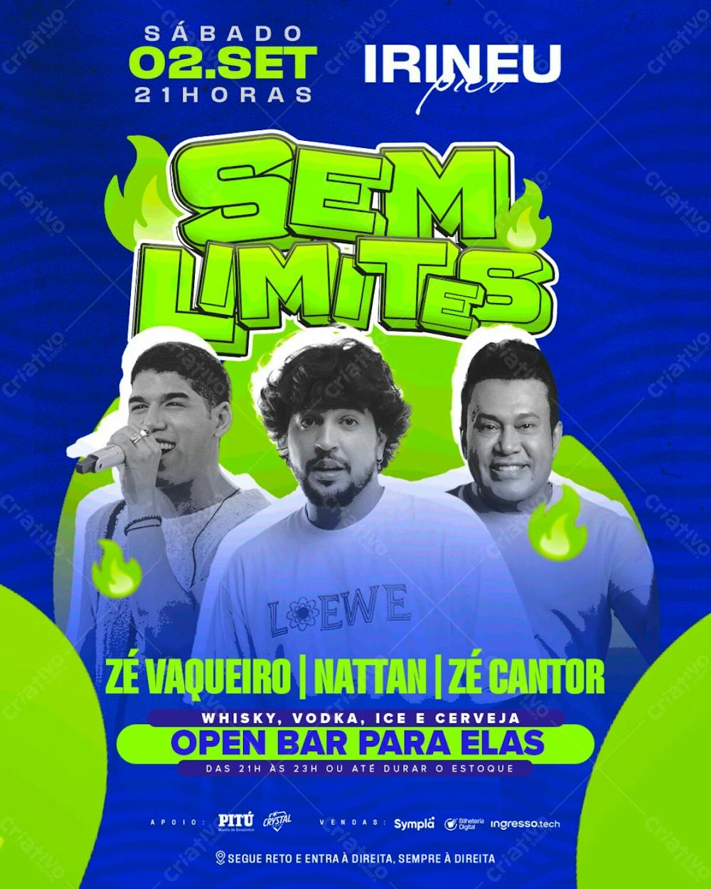 Flyer Evento Sem Limites Nattan Zé Vaqueiro Zé Cantor Feed Psd Editável