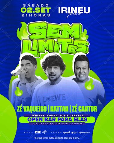 Flyer evento sem limites nattan zé vaqueiro zé cantor feed psd editável