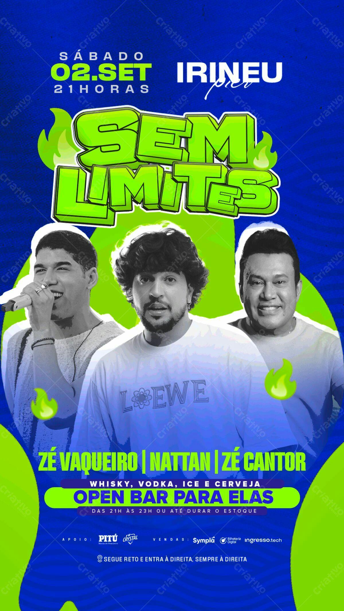 Flyer Festa Sertaneja com Zé Vaqueiro, Nattan e Zé Cantor PSD Editável