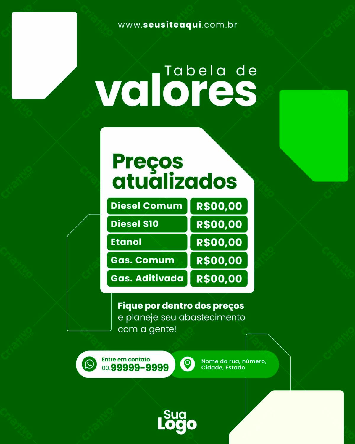 Post para Redes Sociais Preços de Combustíveis PSD Editável